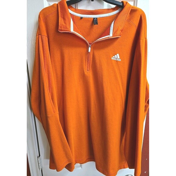 Adidas Sweater Mens 3XLT PrimeGreen Orange Quarter Zip Pullover Sweatshirt - Picture 1 of 5